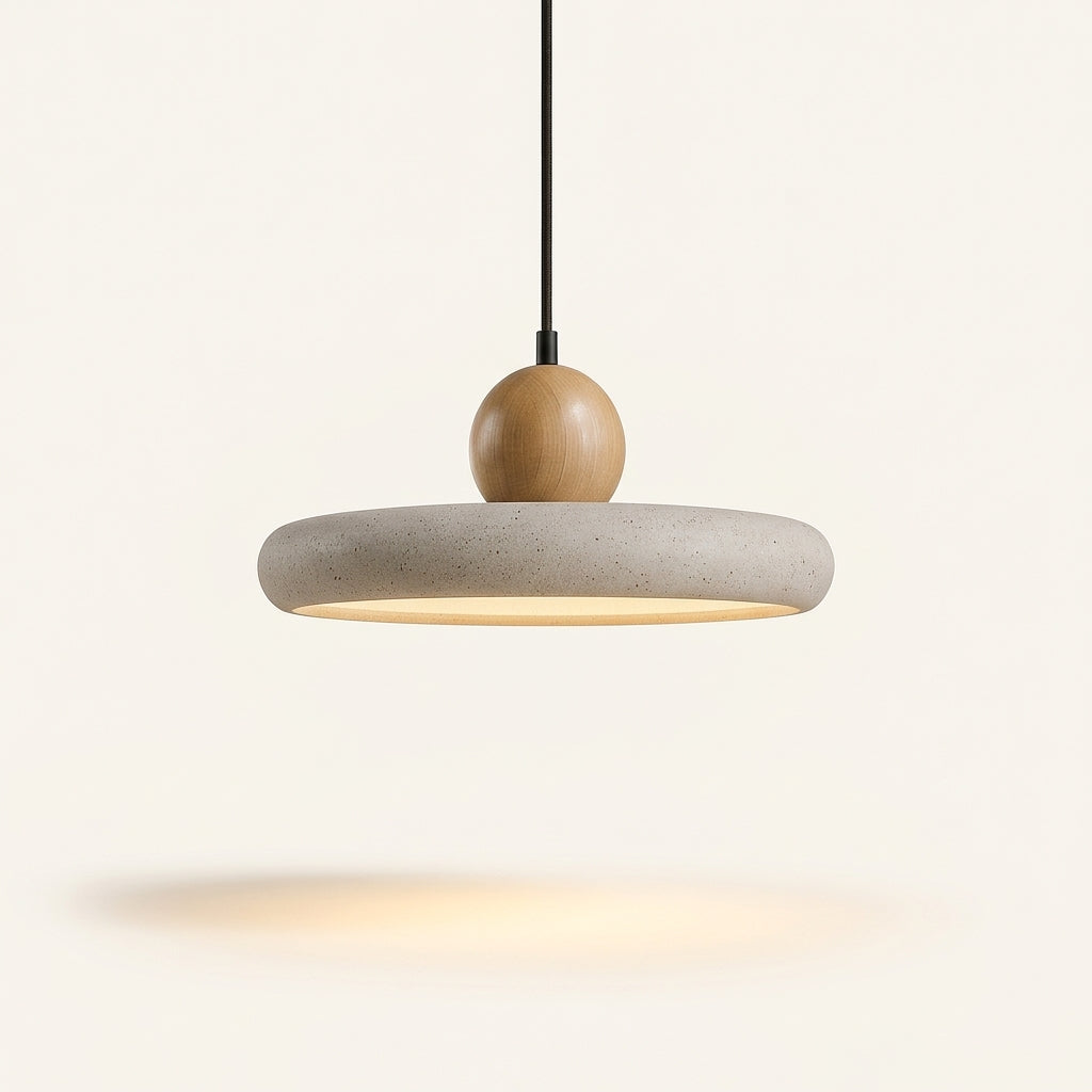 Lámpara colgante disco de travertino y madera Disco