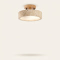 Lámpara de techo LED de travertino con soporte de madera Halo