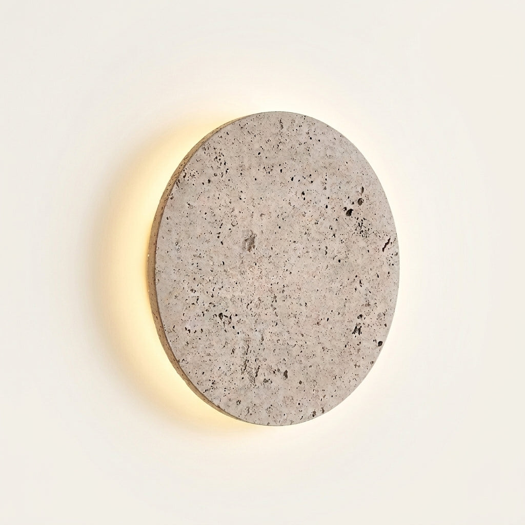Aplique de pared redondo de travertino con luz de halo Eclipse