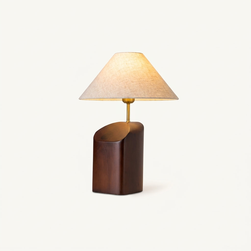 Lámpara de mesa de madera de nogal con pantalla de tela Sena