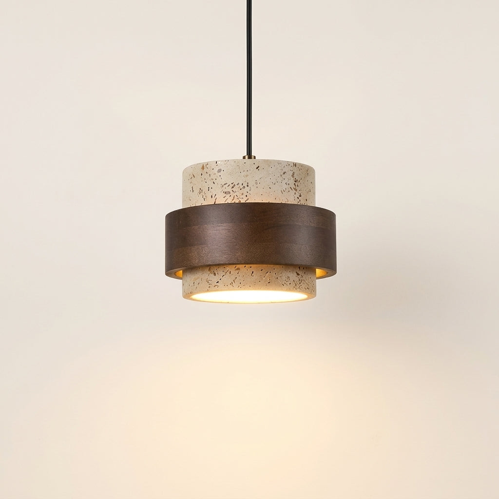 Lámpara colgante de travertino y madera maciza Ascenso