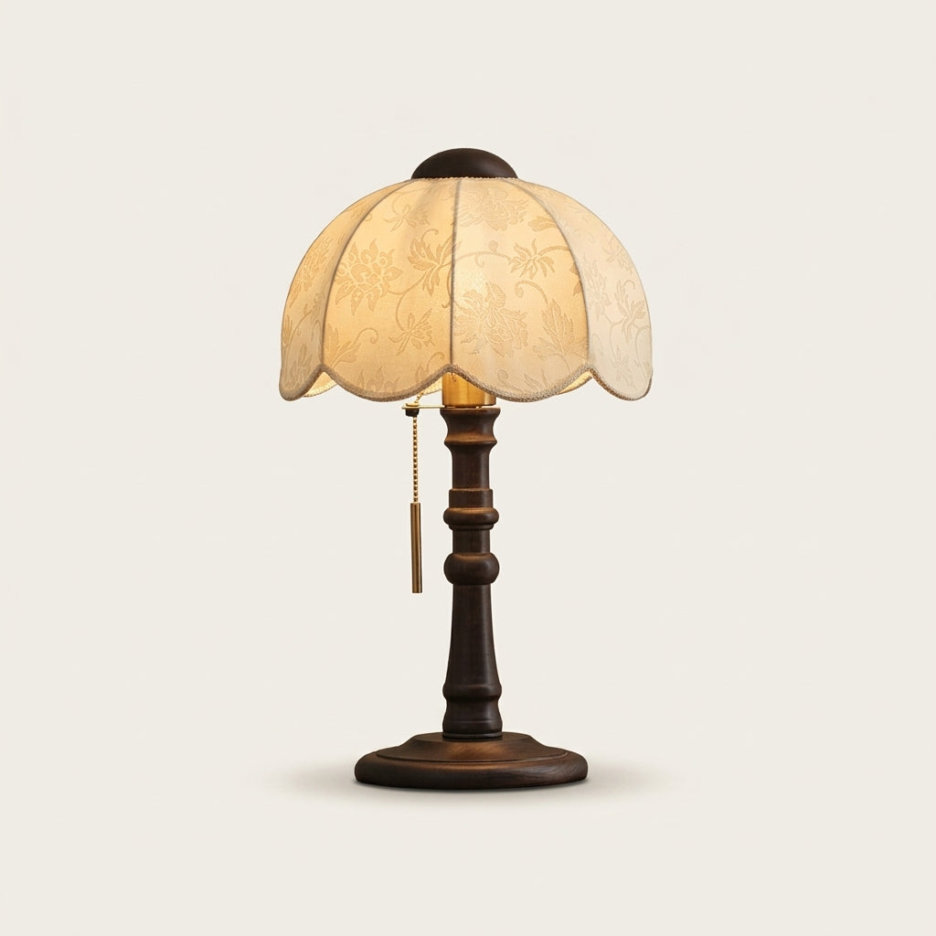 Lámpara de mesa retro con pantalla sombrilla y base de madera Brisa