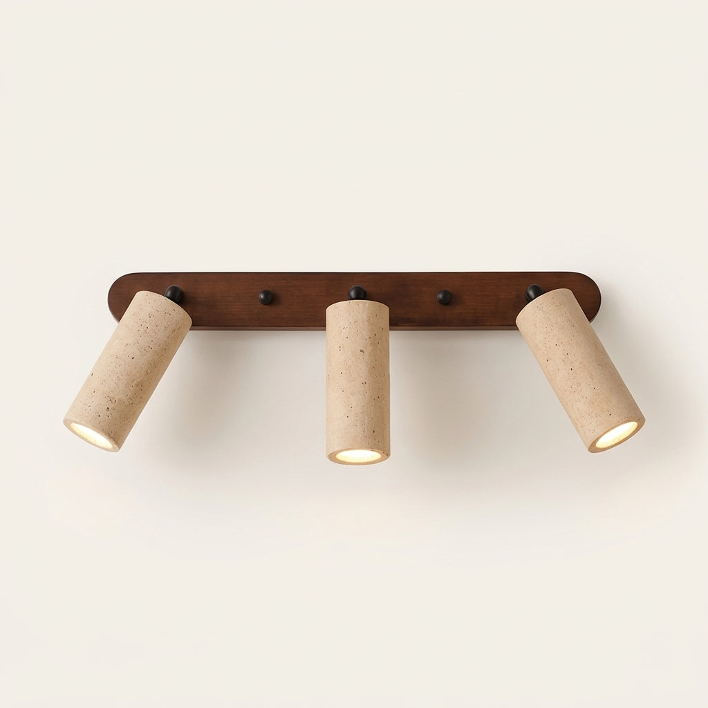 Aplique de pared de travertino y nogal con focos orientables Dúo
