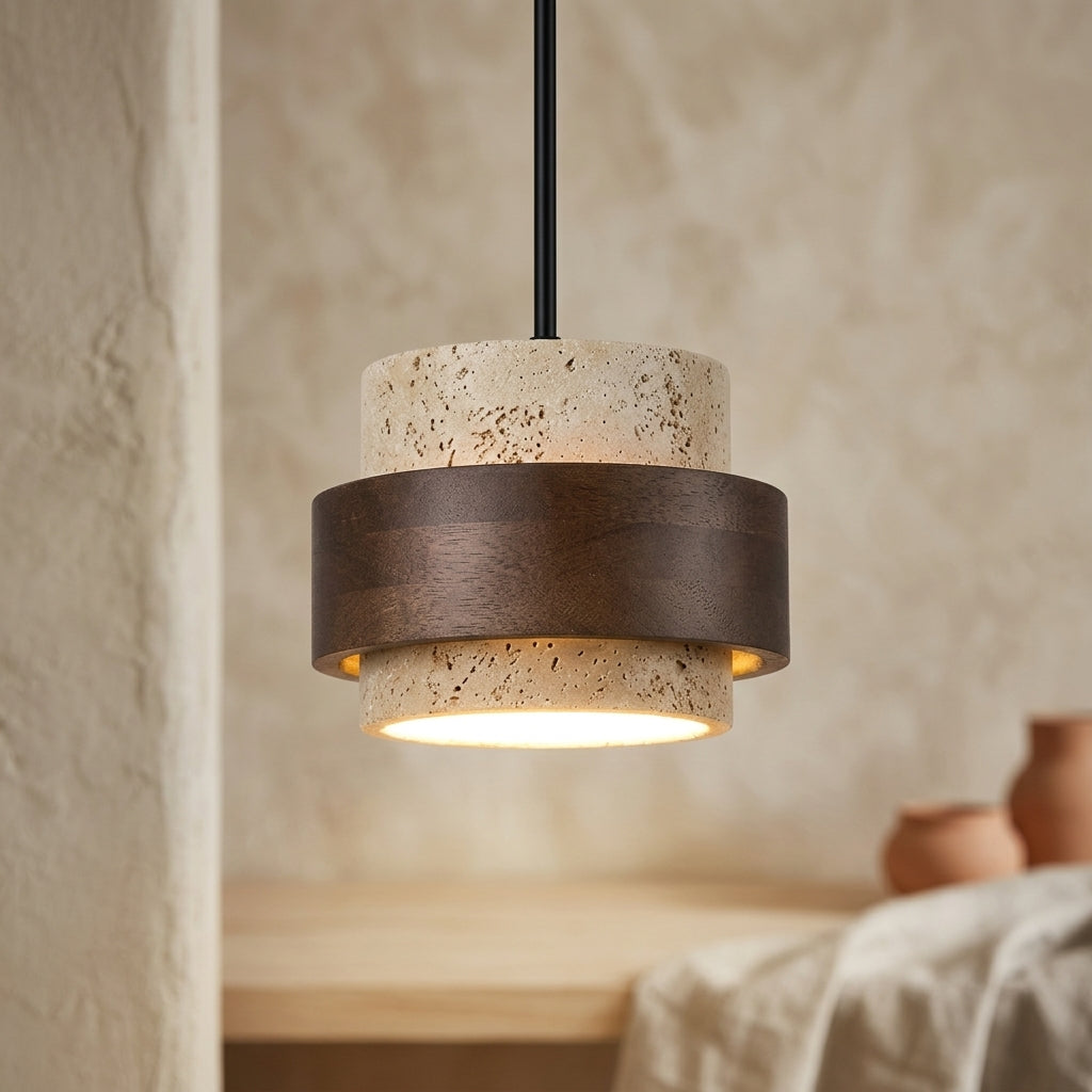 Lámpara colgante de travertino y madera maciza Ascenso – detalle