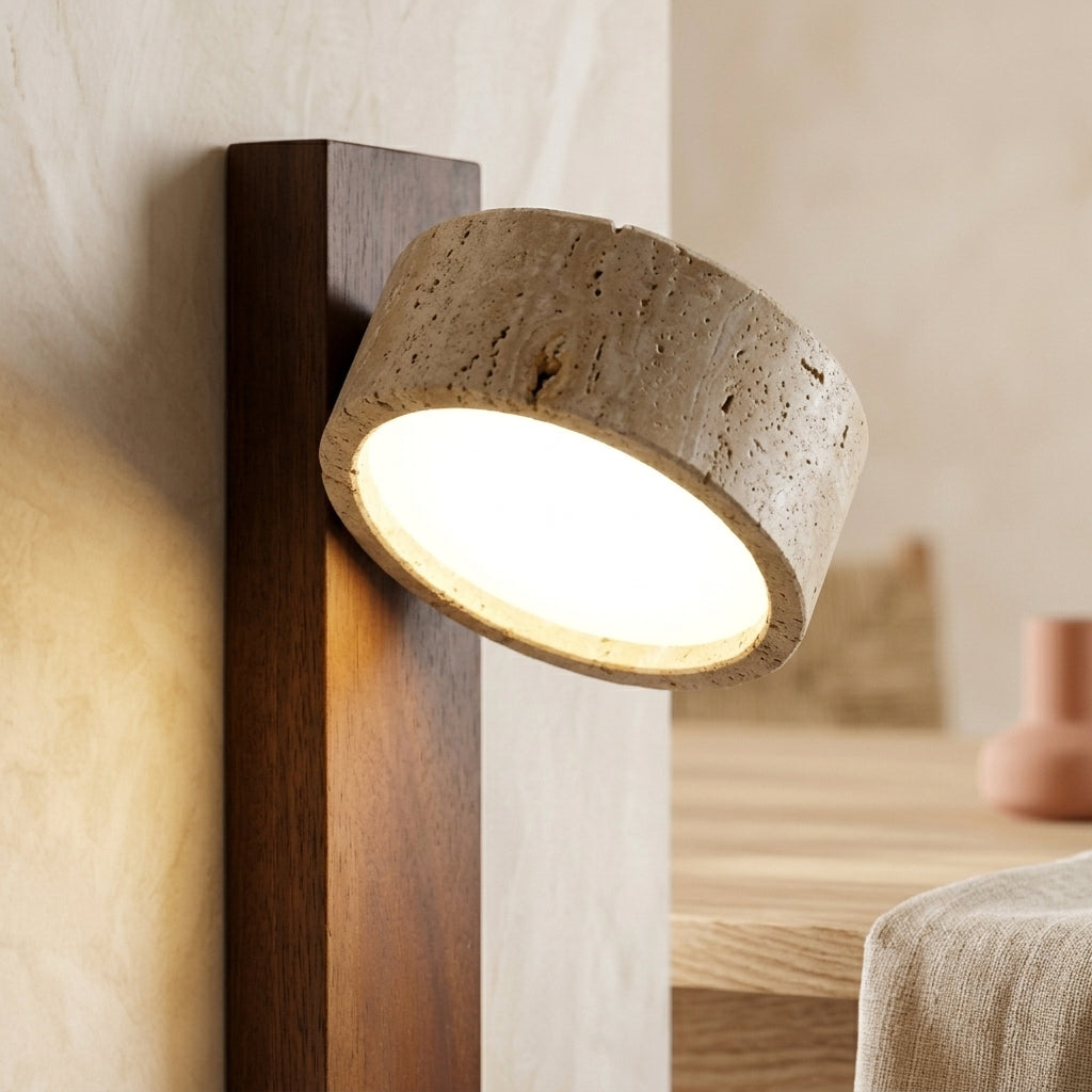 Aplique de pared de travertino con foco orientable Lector – detalle