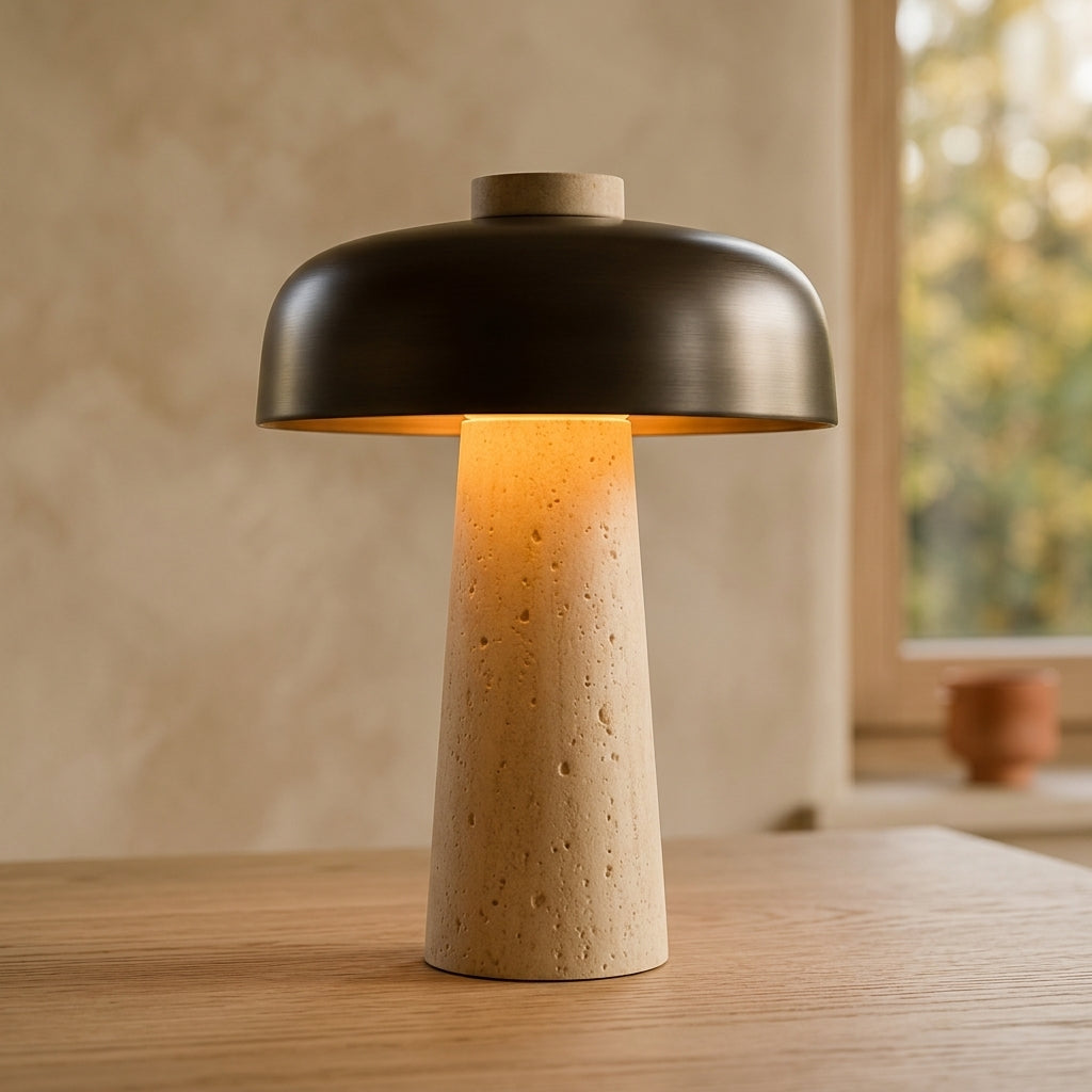 Lámpara de mesa de travertino con cúpula Domo – detalle