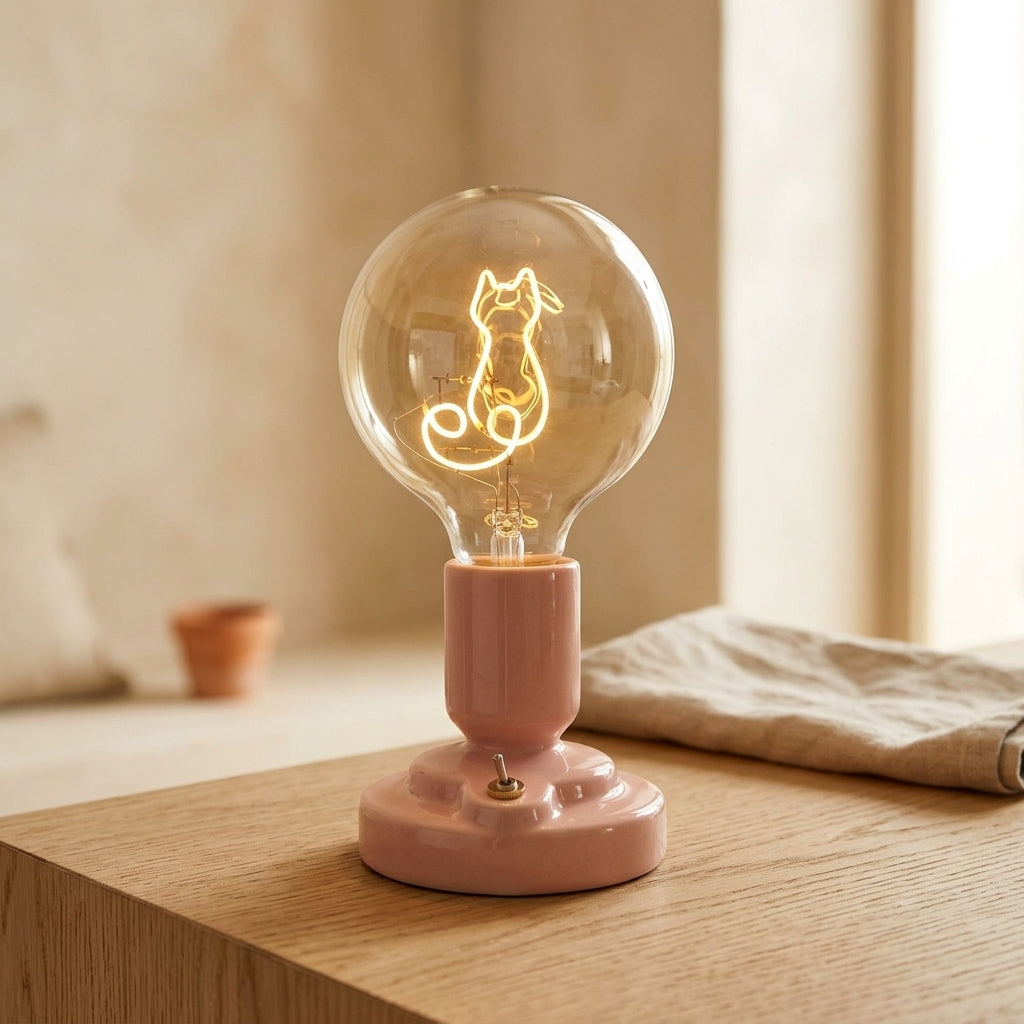 Lámpara de mesa de cerámica rosa nórdica recargable Pétalo – detalle