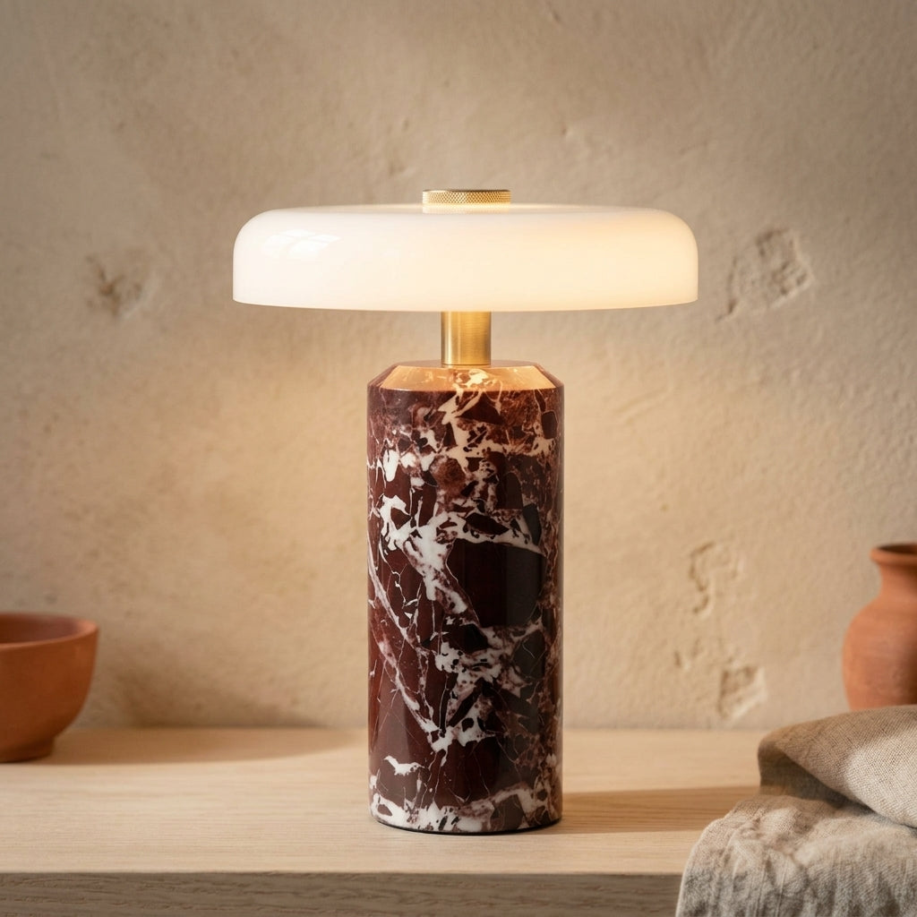 Lámpara de mesa de mármol y cristal Ónice – detalle