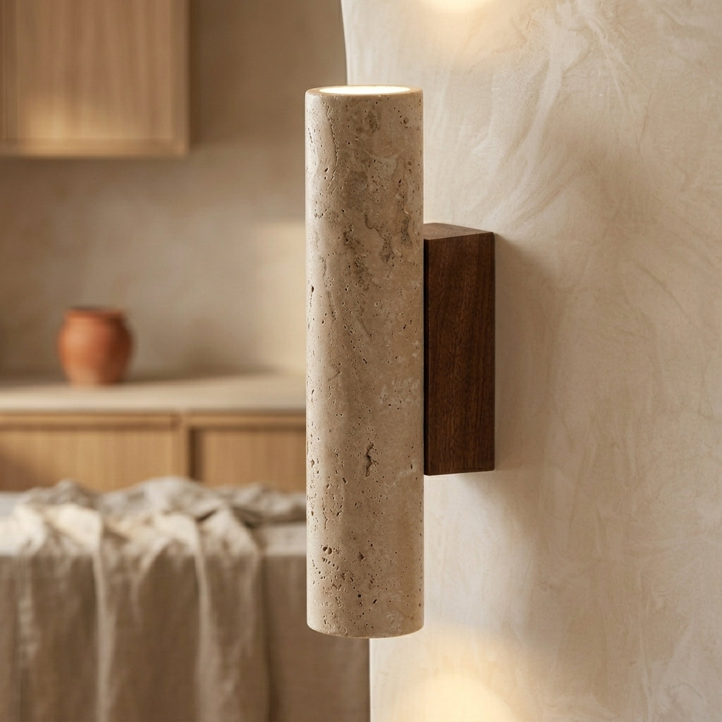 Aplique de pared cilíndrico de travertino luz arriba y abajo Columna – detalle