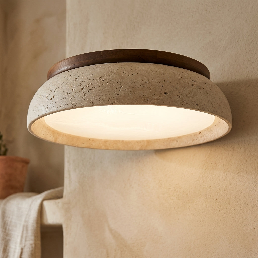 Lámpara de techo redonda de travertino con LED integrado Luna – detalle