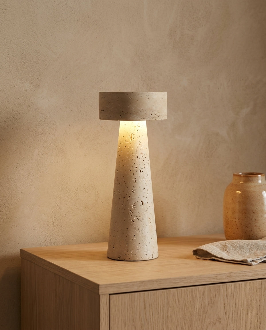 Lámpara de mesita de travertino natural con LED integrado Piedra – aparador