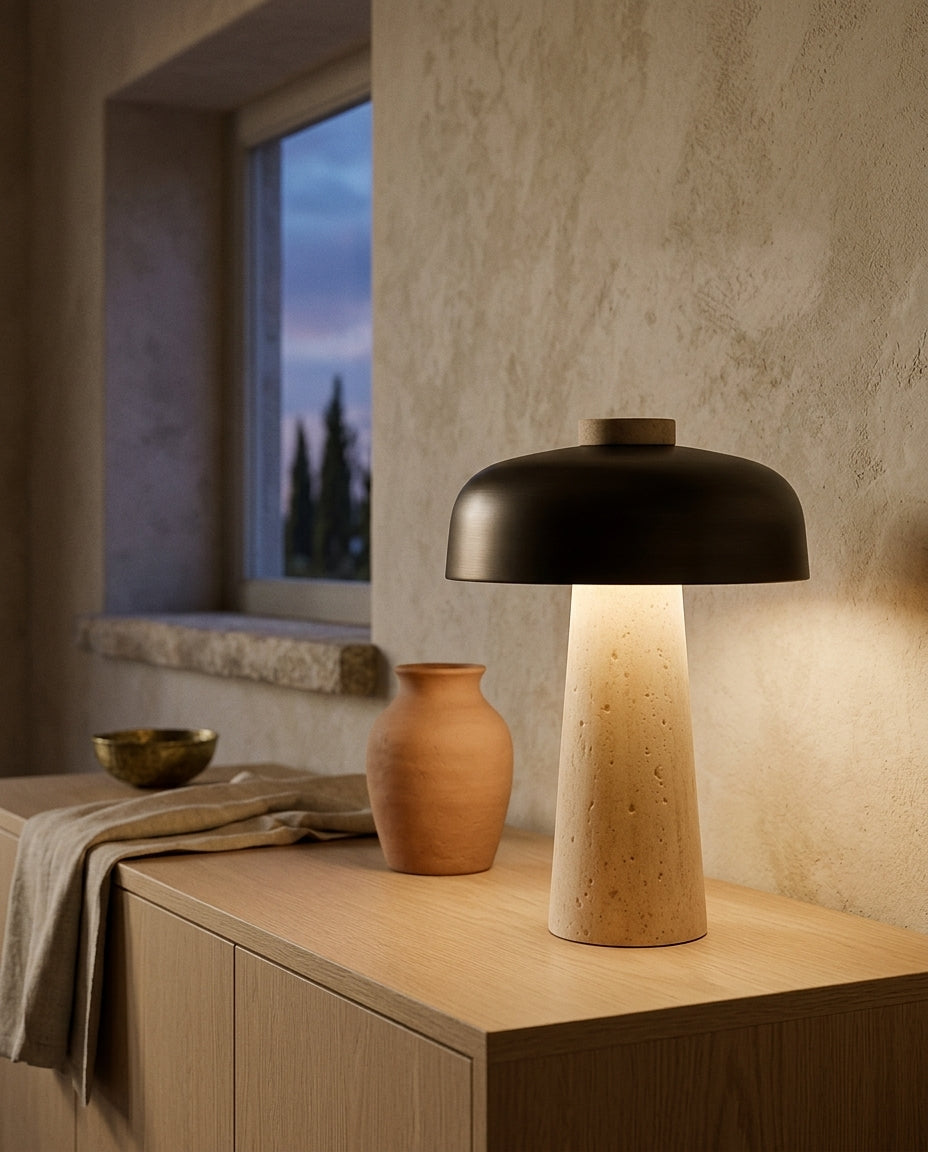 Lámpara de mesa de travertino con cúpula Domo – aparador