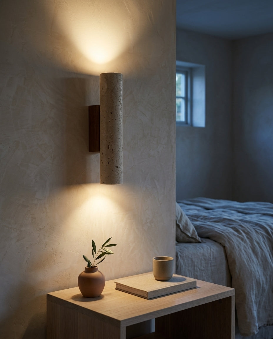 Aplique de pared cilíndrico de travertino luz arriba y abajo Columna – cabecero