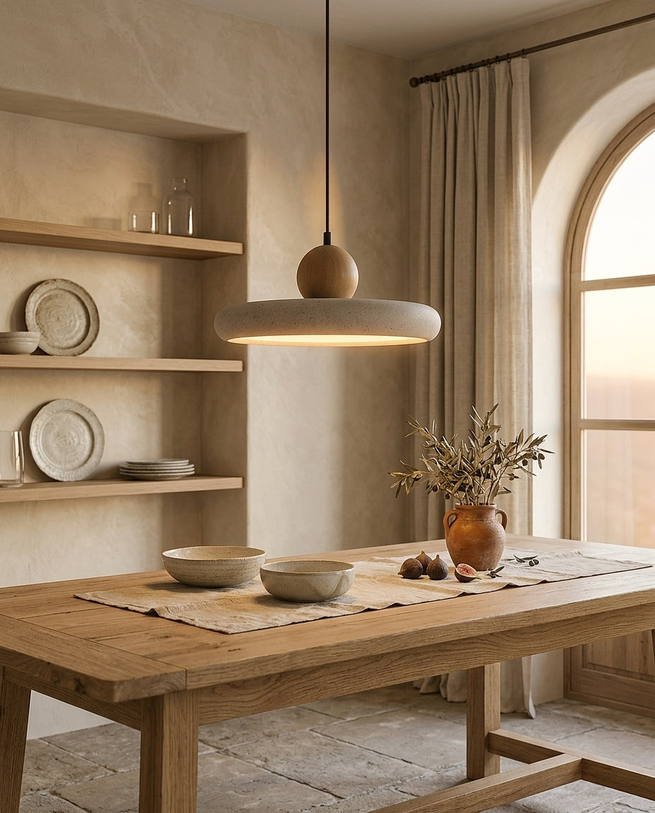 Lámpara colgante disco de travertino y madera Disco – comedor