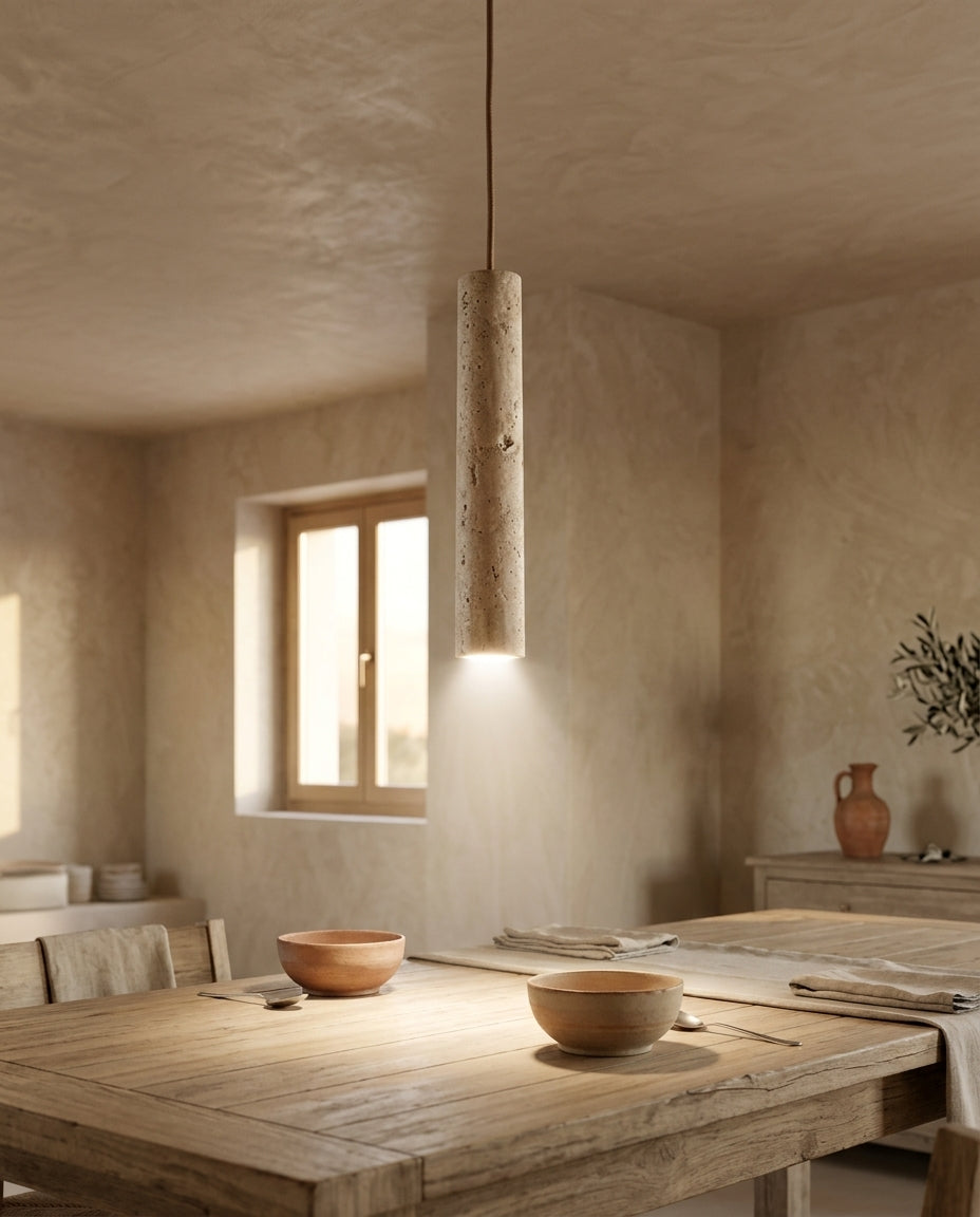 Lámpara colgante de travertino cilíndrica fina Línea – comedor