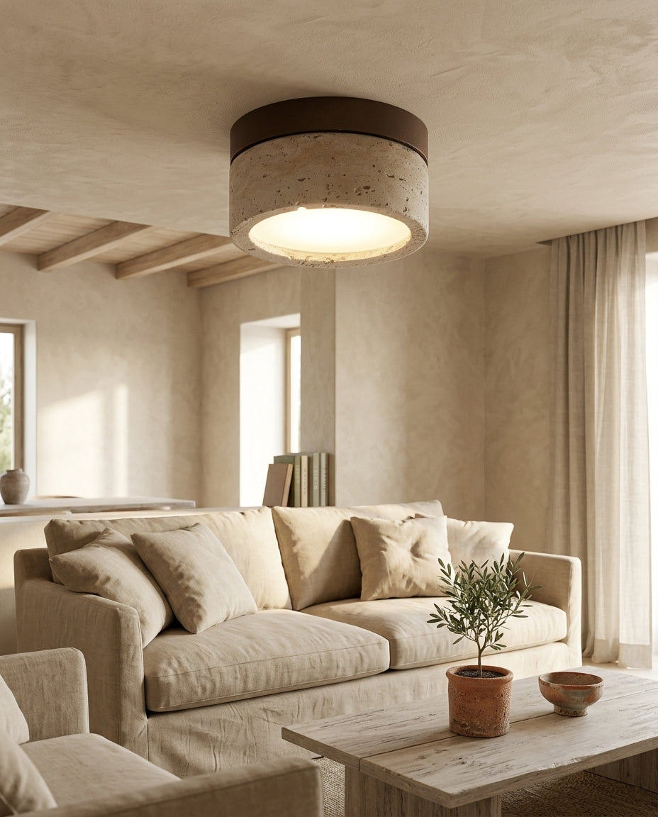 Lámpara de techo plafón de travertino y madera Piedra – salon