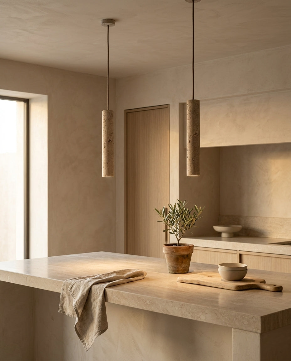 Lámpara colgante de travertino cilíndrica fina Línea – cocina