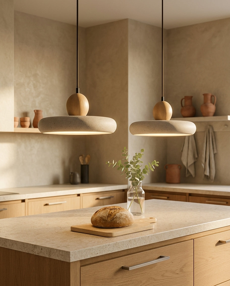 Lámpara colgante disco de travertino y madera Disco – cocina