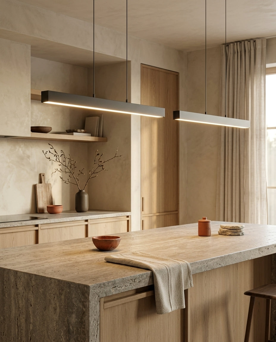Lámpara colgante lineal de madera y hierro Viga – cocina