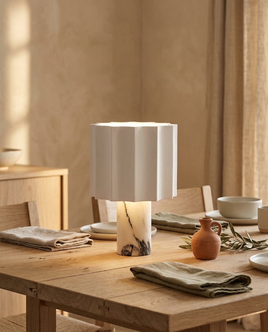 Lámpara de mesa recargable de mármol y tela con control táctil Velada – mesa