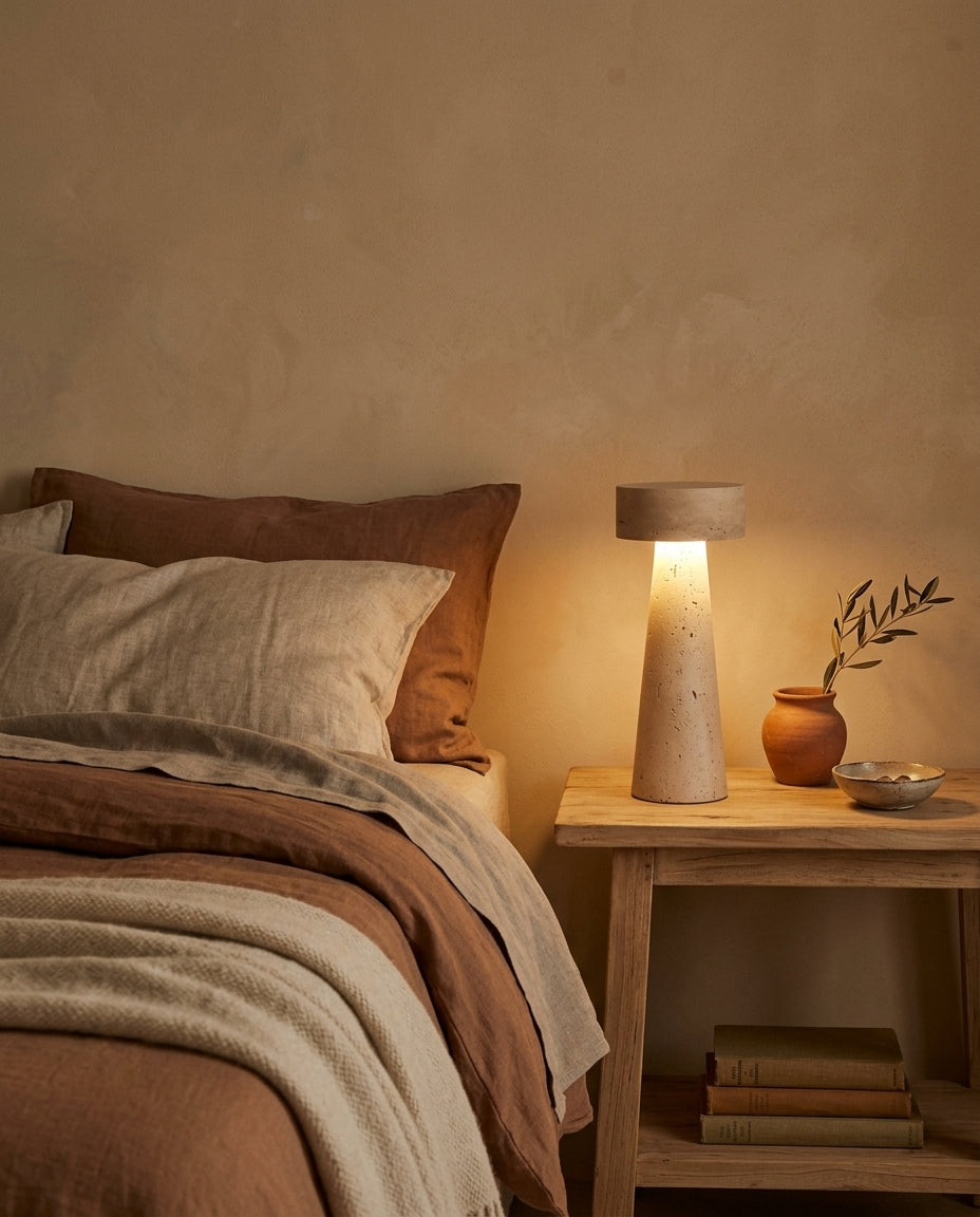 Lámpara de mesita de travertino natural con LED integrado Piedra – mesita