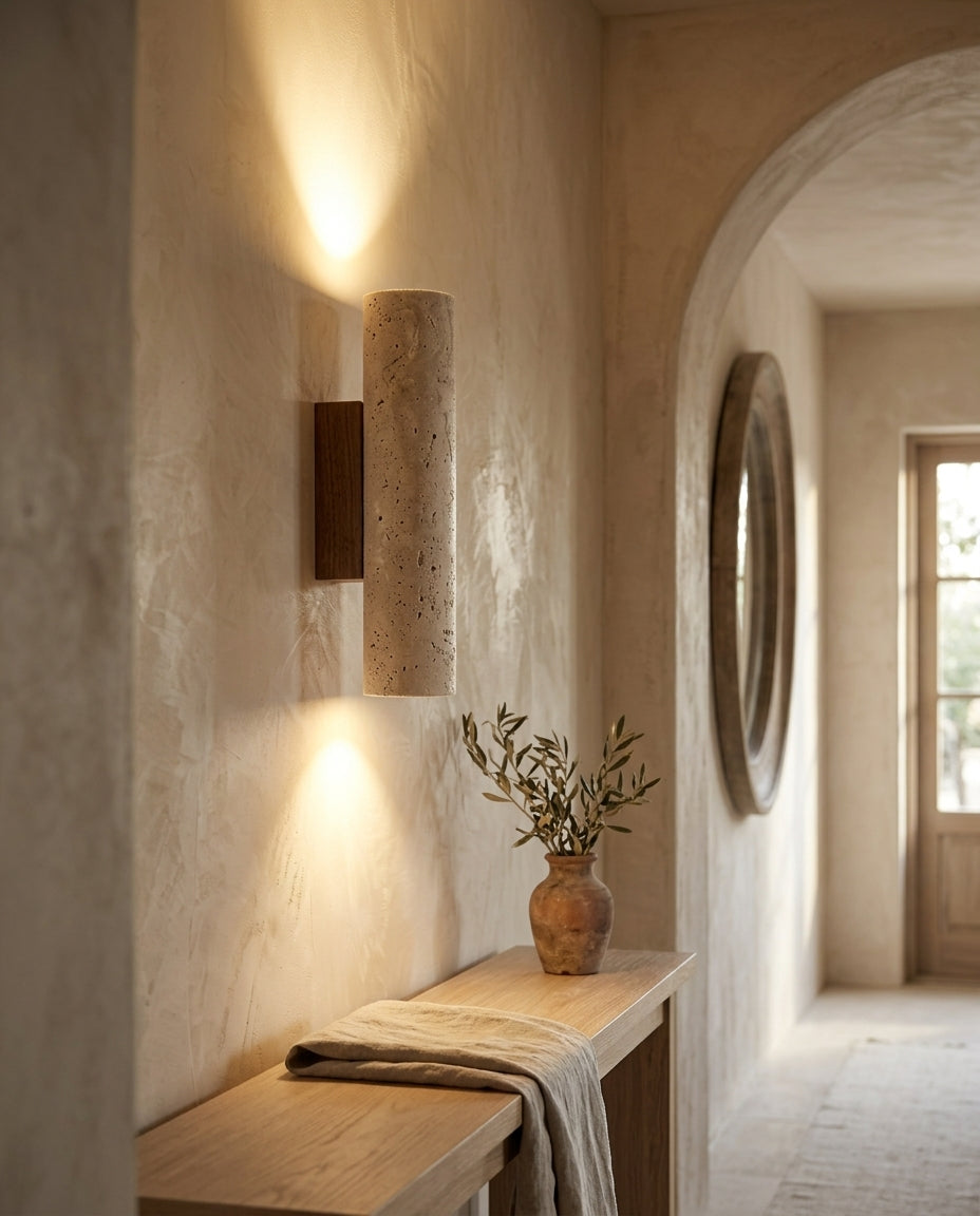 Aplique de pared cilíndrico de travertino luz arriba y abajo Columna – pasillo