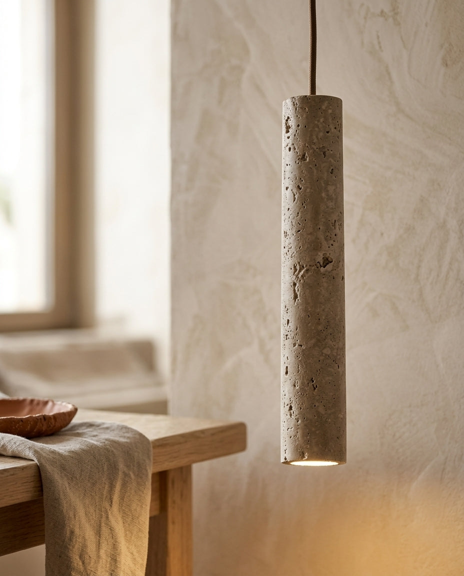 Lámpara colgante de travertino cilíndrica fina Línea – detalle