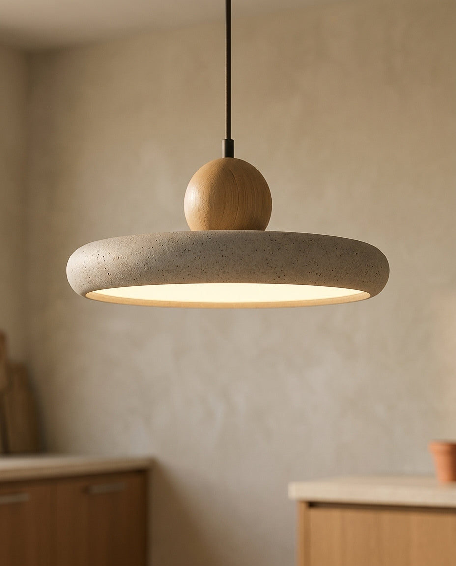 Lámpara colgante disco de travertino y madera Disco – detalle