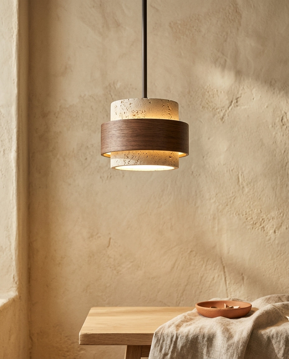 Lámpara colgante de travertino y madera maciza Ascenso – detalle
