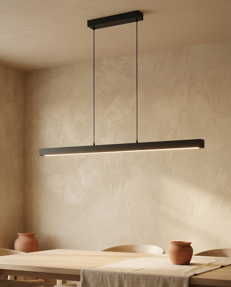 Lámpara colgante lineal de madera y hierro Viga – detalle