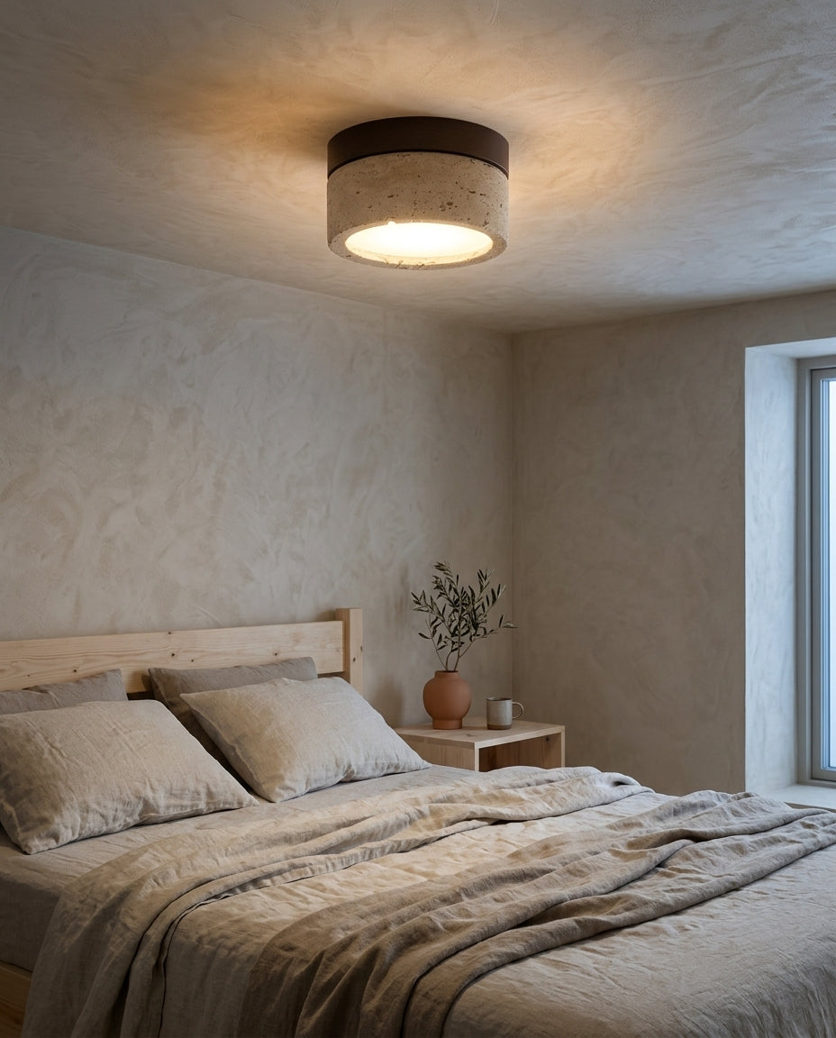 Lámpara de techo plafón de travertino y madera Piedra – dormitorio