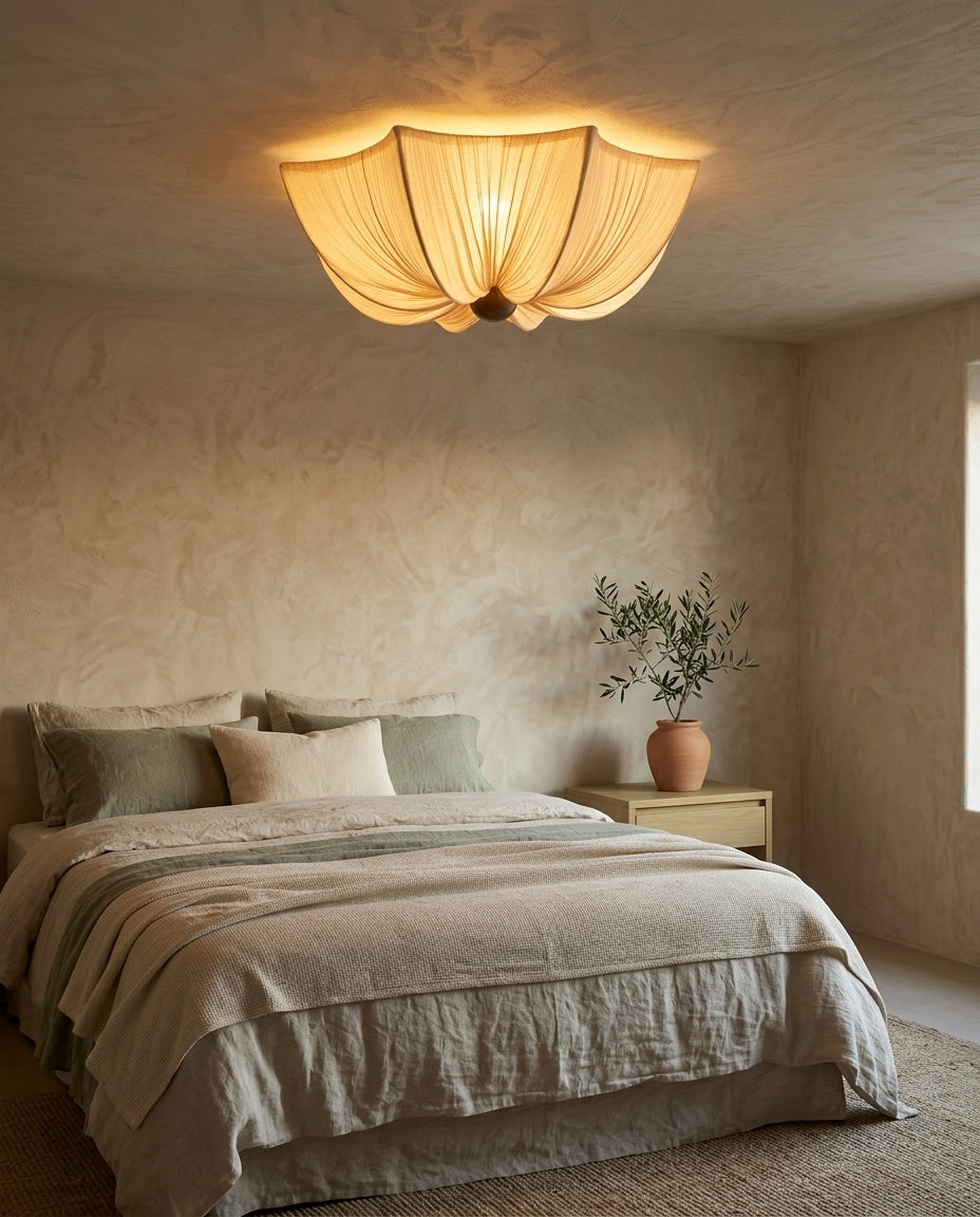 Lámpara de techo de tela drapeada wabi-sabi Flor – dormitorio