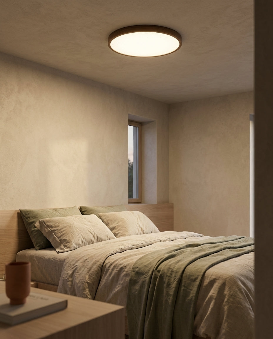 Lámpara de techo redonda con acabado de madera oscura Anillo – dormitorio