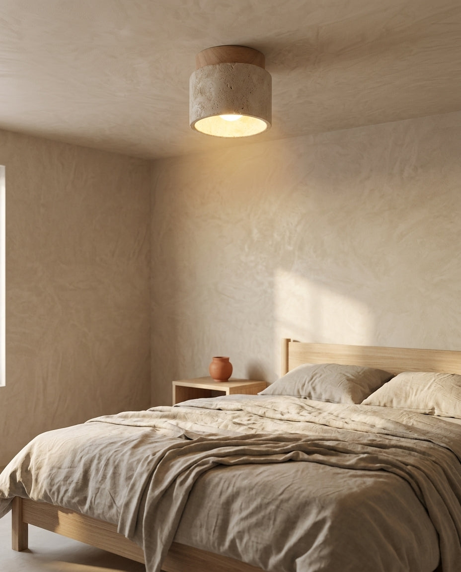 Lámpara de techo cilíndrica de travertino Tubo – dormitorio