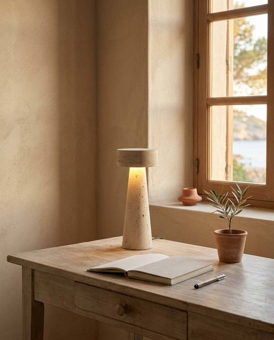 Lámpara de mesita de travertino natural con LED integrado Piedra – escritorio