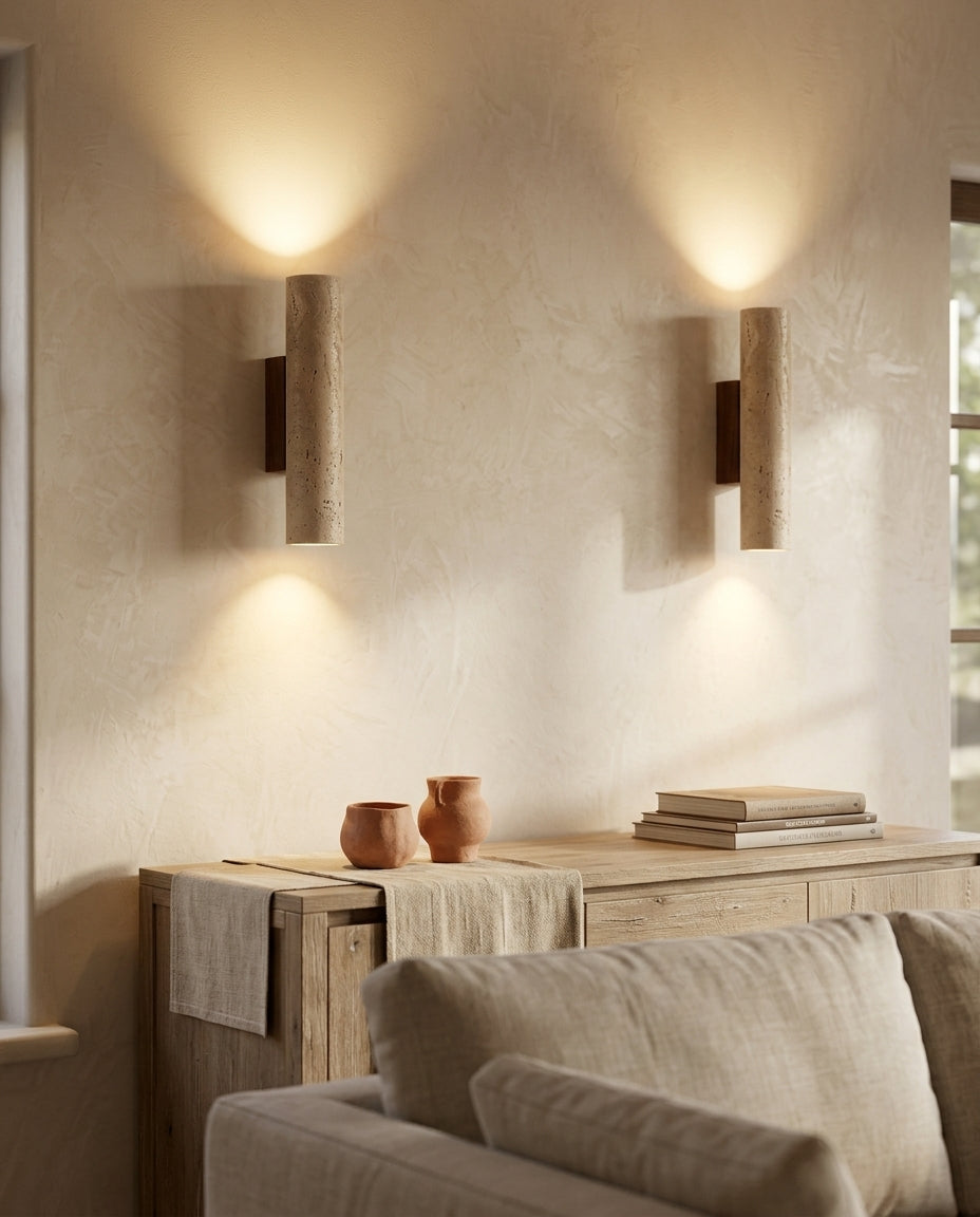 Aplique de pared cilíndrico de travertino luz arriba y abajo Columna – pareja