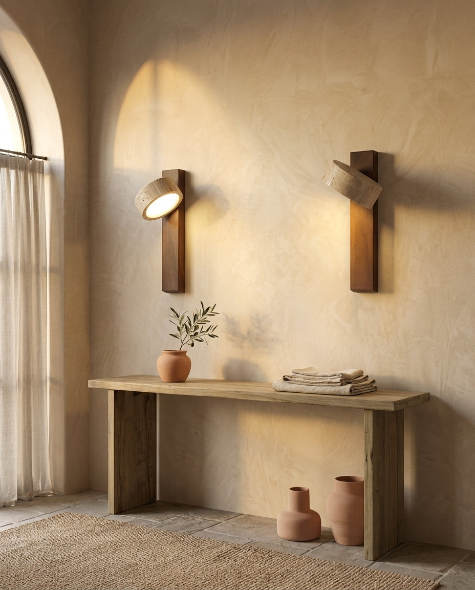 Aplique de pared de travertino con foco orientable Lector – pareja